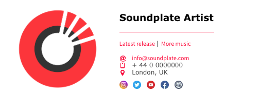 Example Email signature for music - generated free on Click.Soundplate.com