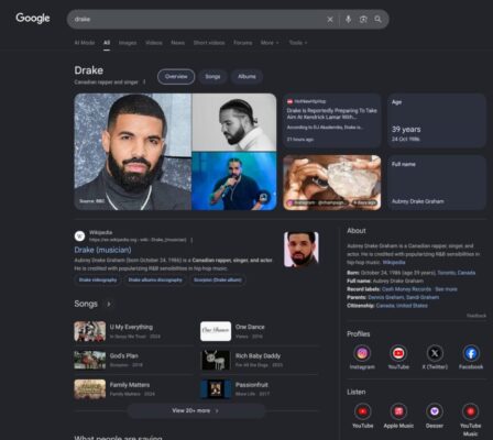 Drake Google Knowledge Panel